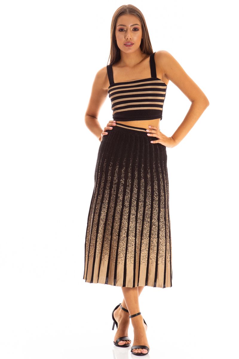 saia plissada tricot midi