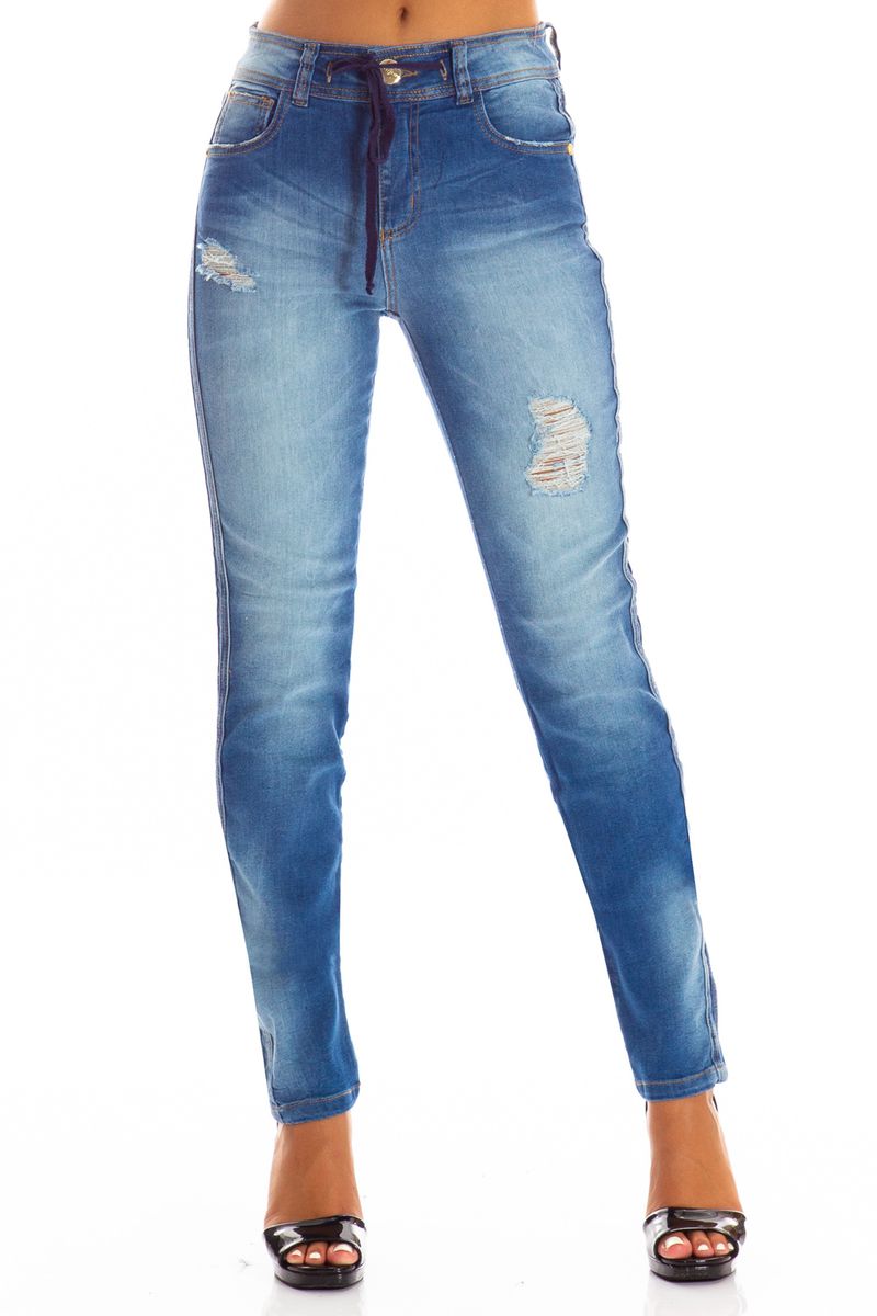 calça jeans com cadarço