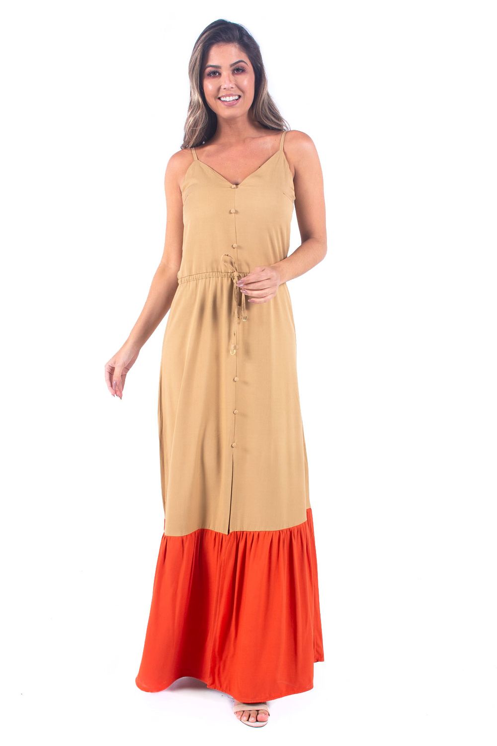 vestido longo bicolor