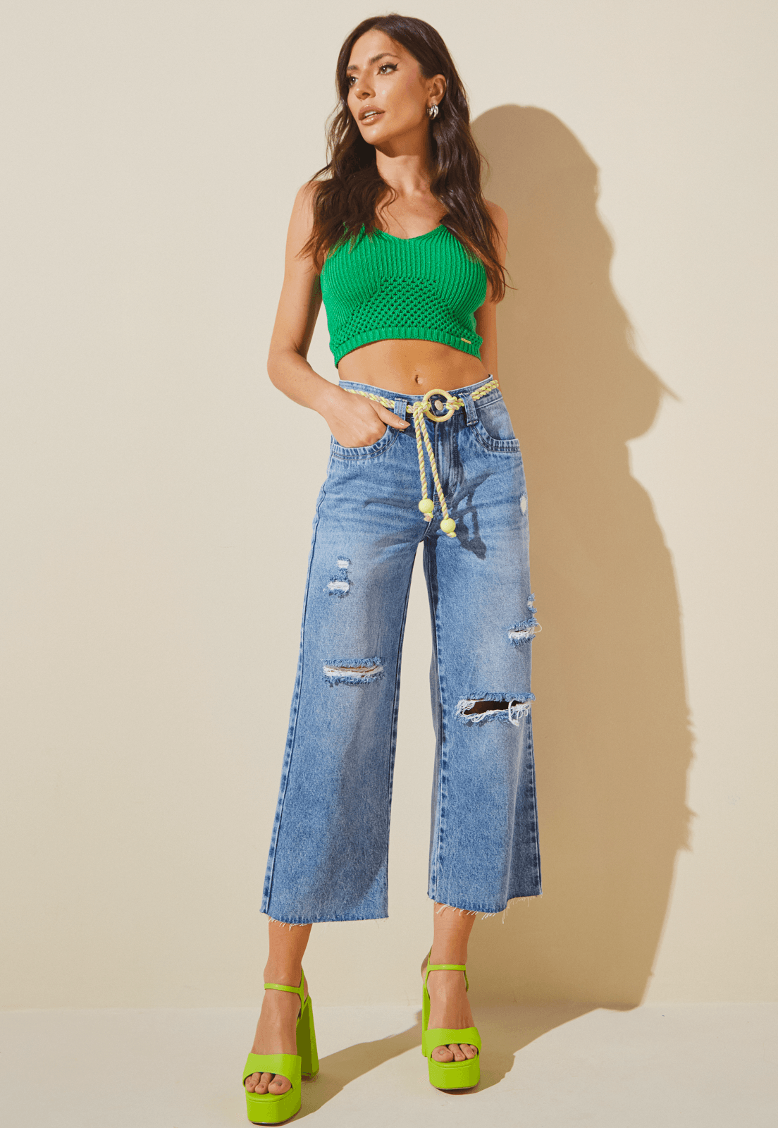 Calça pantacourt best sale com cinto